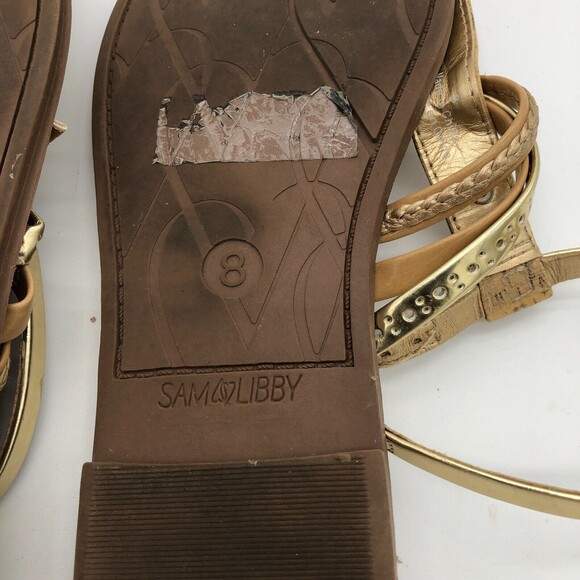 Sam & Libby Gladiator Sandals Womens Size 8 Brown Gold Strappy Ankle Fastened - Picture 6 of 6